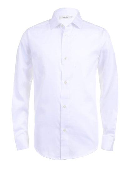 Calvin Klein Boys' Long Sleeve Sateen Dress Shirt, Button-Down Style with Cuffs & Shirttail Hem