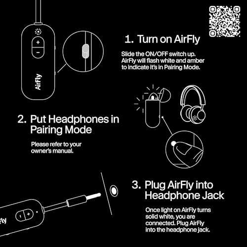 AirFly Pro 2 Deluxe – Bluetooth Adapter for Airplane, Pair 2 AirPods or Wireless Headphones – 3.5mm AUX Bluetooth Transmitter/Receiver for Cars, Boats, Treadmills, TVs – Airplane Travel Essentials