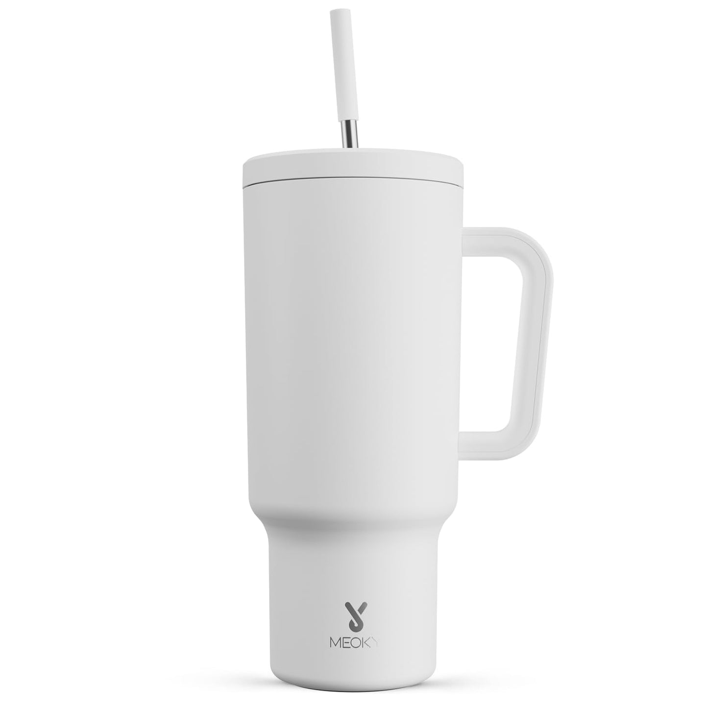 Meoky 40 oz Christmas Tumbler with Handle and Straw, Xmas Tumbler with Lid and Straw, Insulated Stainless Steel Travel Mug, Christmas Gifts for Women Men Adults (Jolly Reindeer)