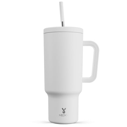 Meoky 40 oz Christmas Tumbler with Handle and Straw, Xmas Tumbler with Lid and Straw, Insulated Stainless Steel Travel Mug, Christmas Gifts for Women Men Adults (Jolly Reindeer)