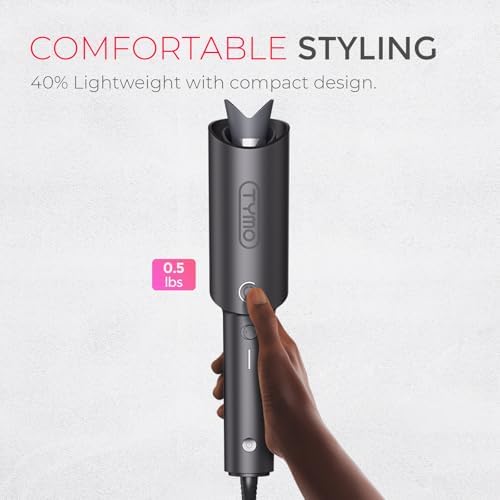 TYMO Automatic Rotating Curling Iron - TYMO CURLPRO Beach Waves Curling Wand, Portable Hair Curler, 500 Million Ionic, Dual Voltage & Lightweight for Travel, Ceramic Coating, 1 1/4 Inch, Metallic Gray