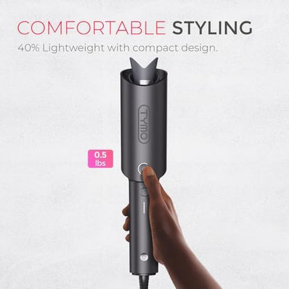 TYMO Automatic Rotating Curling Iron - TYMO CURLPRO Beach Waves Curling Wand, Portable Hair Curler, 500 Million Ionic, Dual Voltage & Lightweight for Travel, Ceramic Coating, 1 1/4 Inch, Metallic Gray