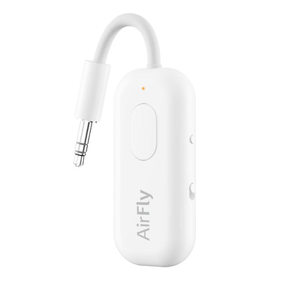 AirFly Pro 2 Deluxe – Bluetooth Adapter for Airplane, Pair 2 AirPods or Wireless Headphones – 3.5mm AUX Bluetooth Transmitter/Receiver for Cars, Boats, Treadmills, TVs – Airplane Travel Essentials