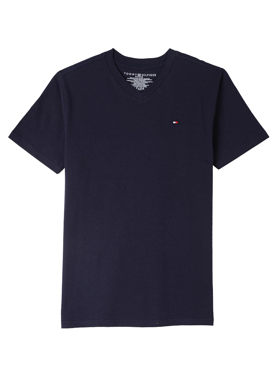 Tommy Hilfiger Boys' Short Sleeve Solid V-Neck T-Shirt, Soft, Comfortable, Relaxed Fit