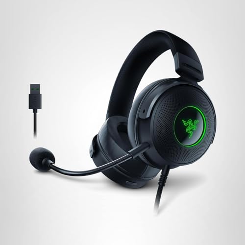 Razer Kraken V3 X Wired USB Gaming Headset: Lightweight Build - Triforce 40mm Drivers - HyperClear Cardioid Mic - 7.1 Surround Sound - Chroma RGB Lighting - Black