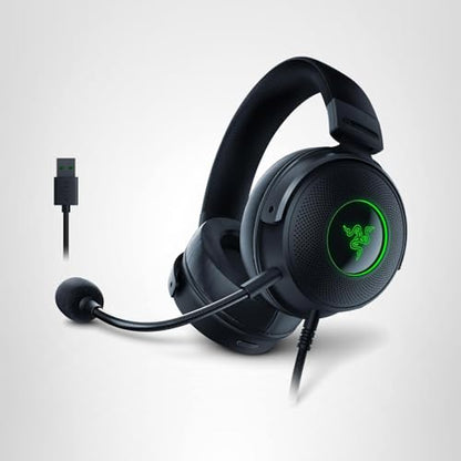 Razer Kraken V3 X Wired USB Gaming Headset: Lightweight Build - Triforce 40mm Drivers - HyperClear Cardioid Mic - 7.1 Surround Sound - Chroma RGB Lighting - Black