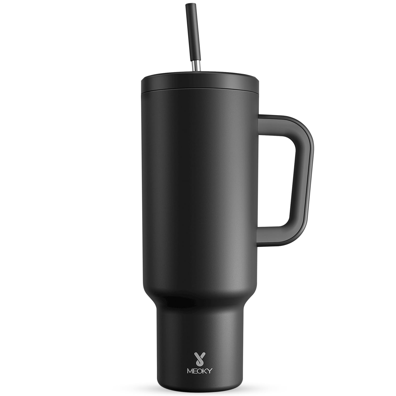 Meoky 40 oz Christmas Tumbler with Handle and Straw, Xmas Tumbler with Lid and Straw, Insulated Stainless Steel Travel Mug, Christmas Gifts for Women Men Adults (Jolly Reindeer)