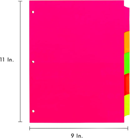 Pukka Pad, 5 Dividers, Binder Notebook File Page Separators, 5 Packs of 5 Tab Set, 8 ½ x 11 in. Neon Colors