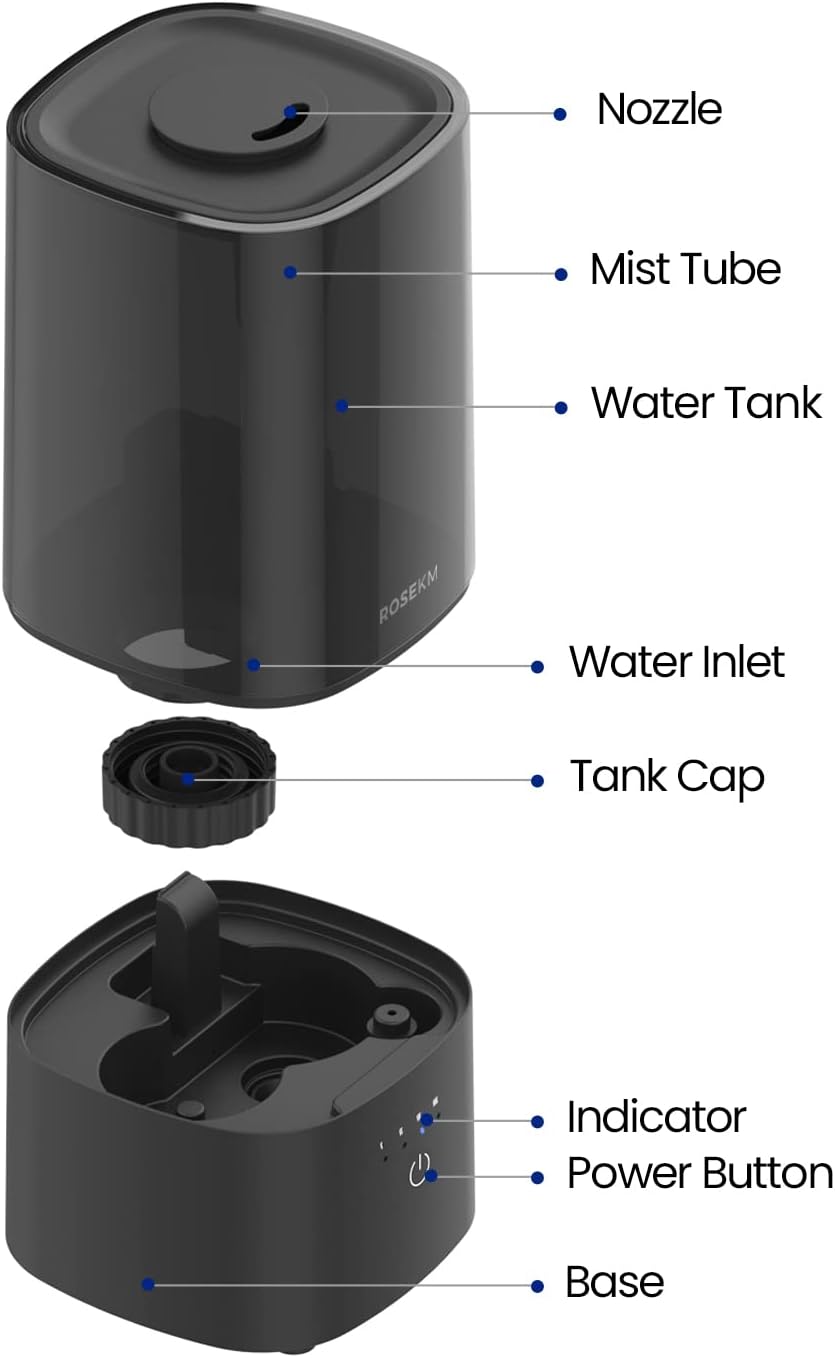 Humidifiers for Bedroom, 2.0L Cool Mist Humidifier for Home Plant and Baby Nursery, Quiet Ultrasonic Humidifier with 360° Nozzle, Auto Shut-Off, Filterless, Black