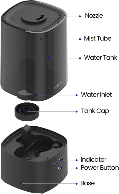 Humidifiers for Bedroom, 2.0L Cool Mist Humidifier for Home Plant and Baby Nursery, Quiet Ultrasonic Humidifier with 360° Nozzle, Auto Shut-Off, Filterless, Black