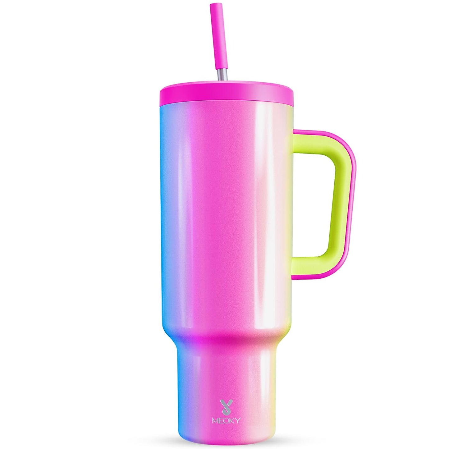 Meoky 40 oz Christmas Tumbler with Handle and Straw, Xmas Tumbler with Lid and Straw, Insulated Stainless Steel Travel Mug, Christmas Gifts for Women Men Adults (Jolly Reindeer)