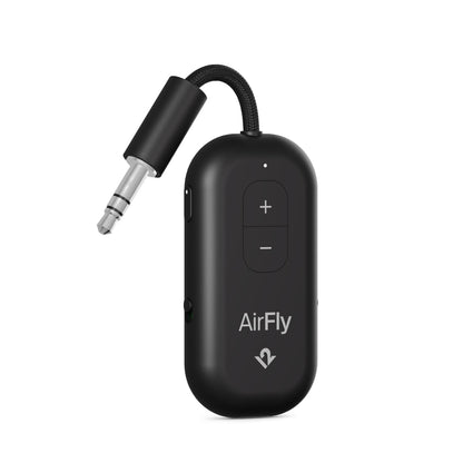 AirFly Pro 2 Deluxe – Bluetooth Adapter for Airplane, Pair 2 AirPods or Wireless Headphones – 3.5mm AUX Bluetooth Transmitter/Receiver for Cars, Boats, Treadmills, TVs – Airplane Travel Essentials
