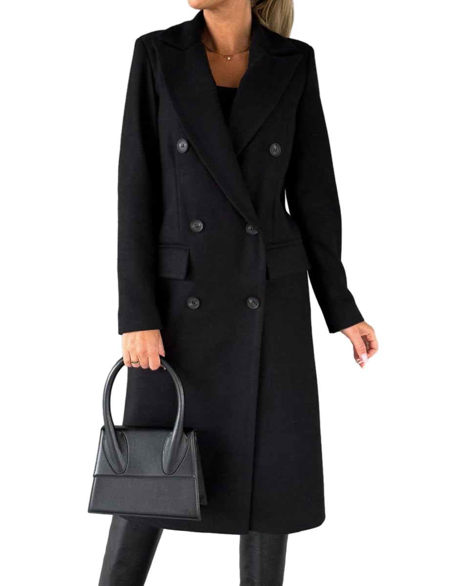 IDEALSANXUN Womens Long Wool Coat Double Breasted Trench Coat Fall Winter Clothes