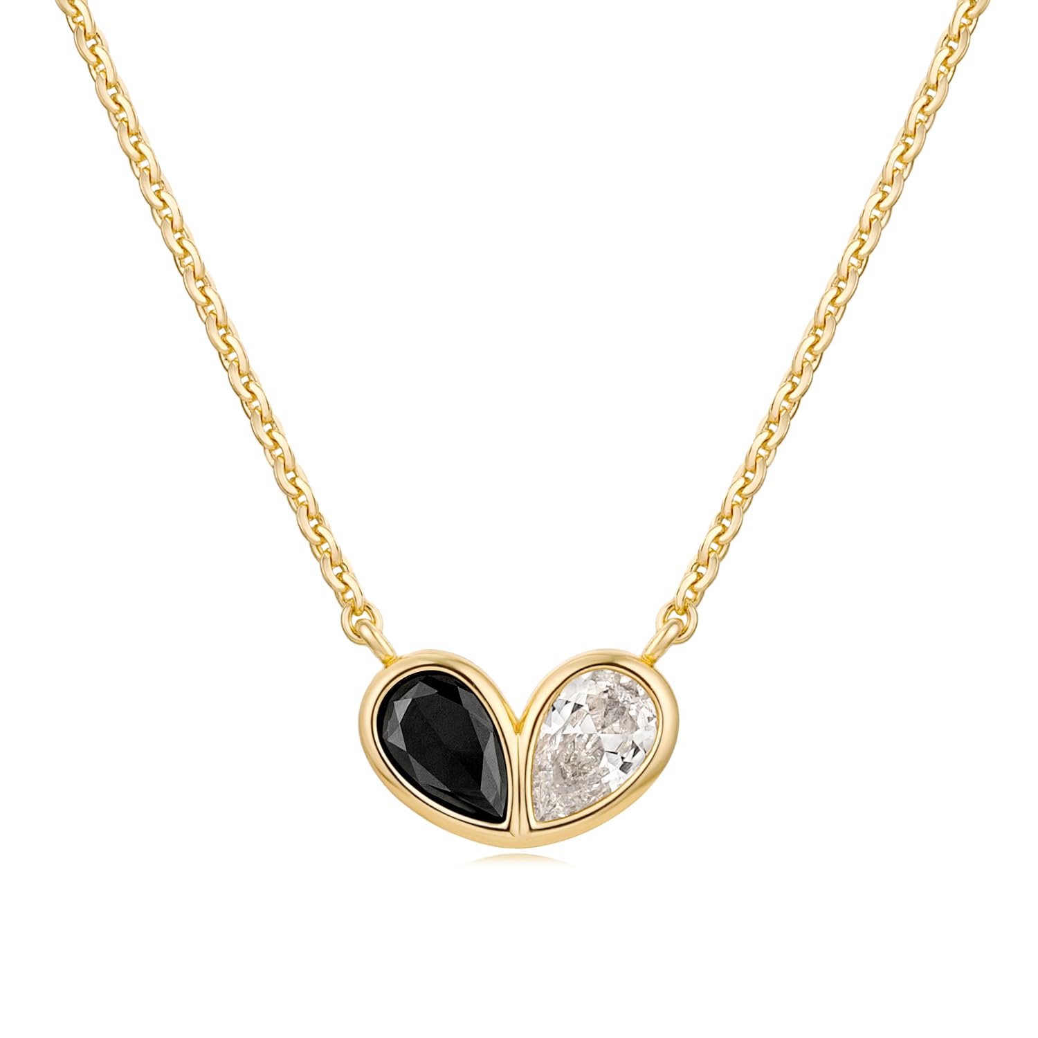MYEARS Women Gold Necklace Heart Pendant Double Waterdrop Cubic Zirconia 14K Simple Dainty Chain Everyday Trendy Jewelry