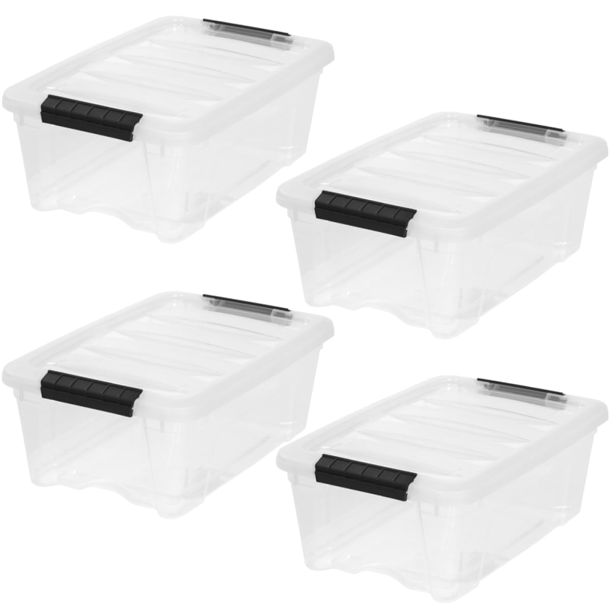 IRIS USA 13 Qt Stackable Plastic Storage Bins with Lids, 6 Pack - BPA-Free, Made in USA - Discreet Organizing Solution, Latches, Durable Nestable Containers, Secure Pull Handle - Pearl