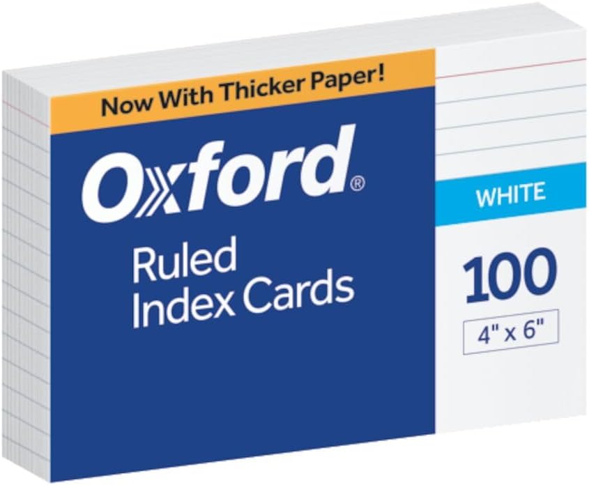Oxford 4" x 6" Ruled White Index Cards, 100/Pack