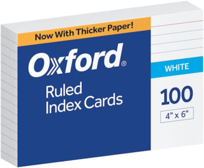 Oxford 4" x 6" Ruled White Index Cards, 100/Pack