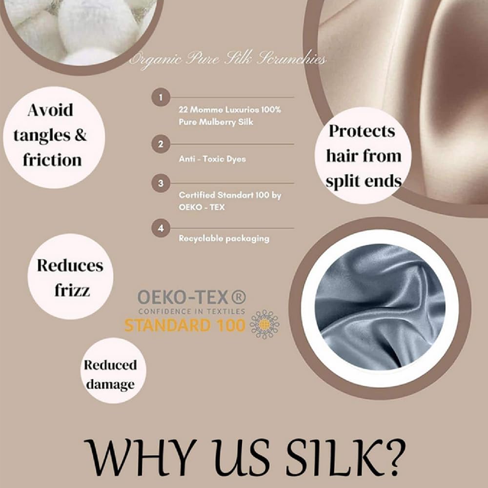 Silk Hair Towel, Friction-Resistant, Amino Acid-Rich, Durable, Breathable (6PCS(Bean Paste, Rose Gold, Rice White))