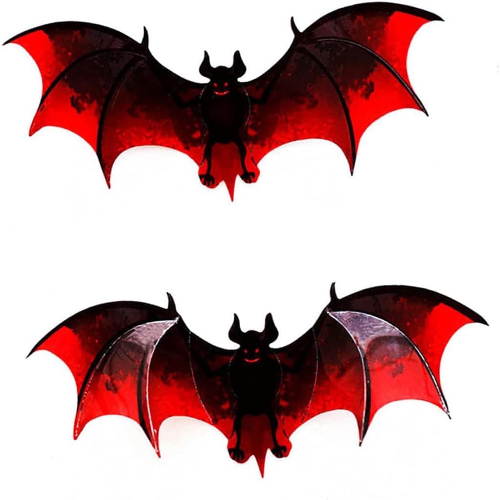 93PCS Halloween Bats Decoration, 7 Different Sizes 3D Bats Wall Decor Reusable PVC Black and Red Scary Bat Sticker for Halloween Party Supplies Creepy Home Bathroom Decor