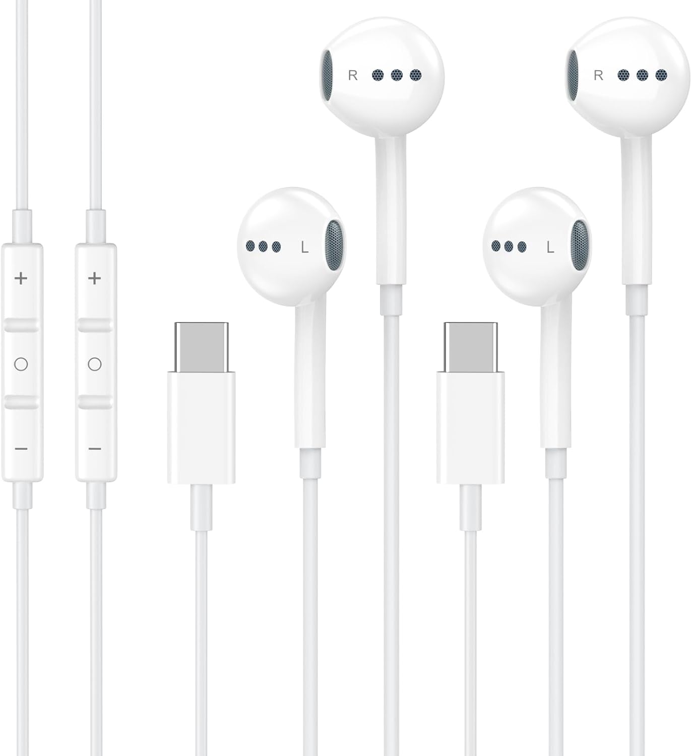 2 Pack USB C Headphones for iPhone 16 15, Type C Earphones with Microphone & Remote Control Noise Cancelling Wired Earbuds USB C for iPhone 16 15 Pro Max, iPad Pro, Galaxy S25 S24 Ultra, Pixel 9/8/7