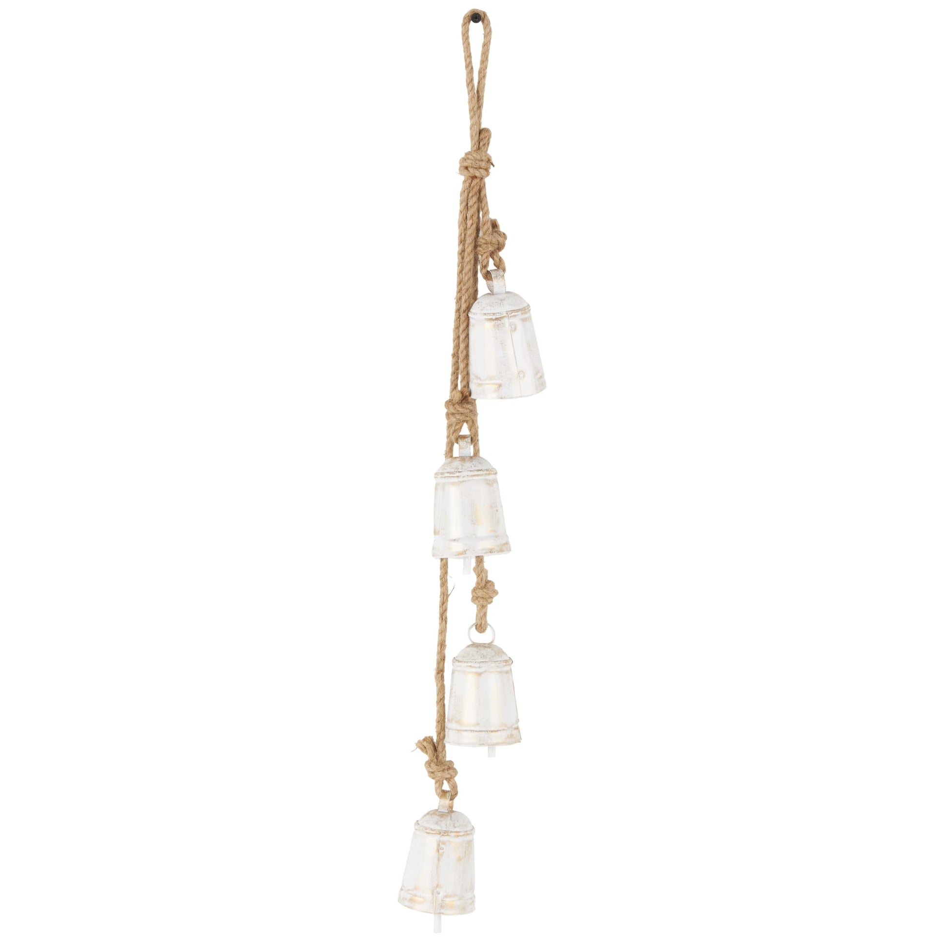 Deco 79 Gold Metal Tibetan Inspired Decorative Giant XL Cow Bells with Jute Hanging Rope, Set of 3 10",8",6"H - Cylindrical