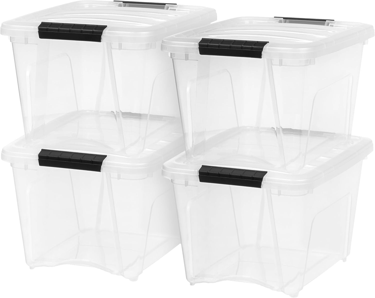 IRIS USA 13 Qt Stackable Plastic Storage Bins with Lids, 6 Pack - BPA-Free, Made in USA - Discreet Organizing Solution, Latches, Durable Nestable Containers, Secure Pull Handle - Pearl