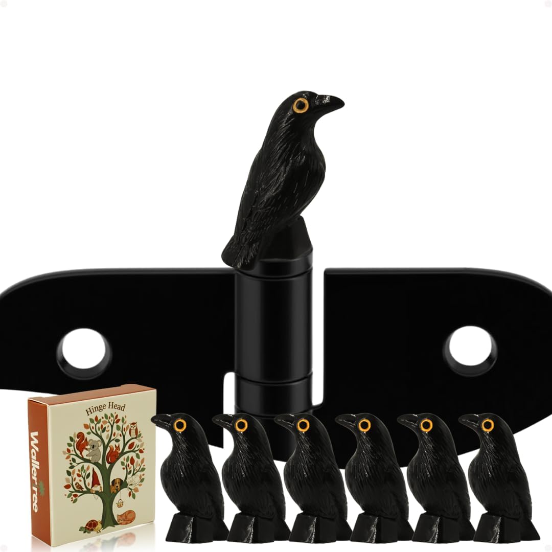 Black Crows Door Hinge Toppers Set of 6 - Spooky Black Raven Miniature Hinge Heads Decorative Topper - Magnetic Decorative Charms for Halloween Home Decor