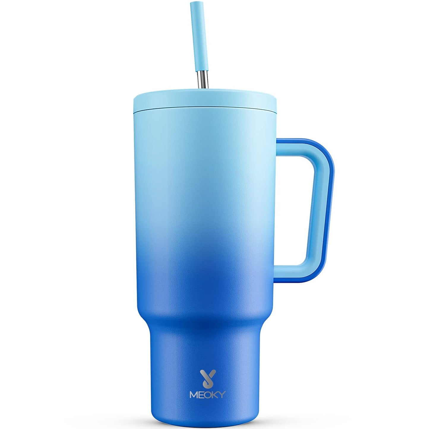 Meoky 40 oz Christmas Tumbler with Handle and Straw, Xmas Tumbler with Lid and Straw, Insulated Stainless Steel Travel Mug, Christmas Gifts for Women Men Adults (Jolly Reindeer)
