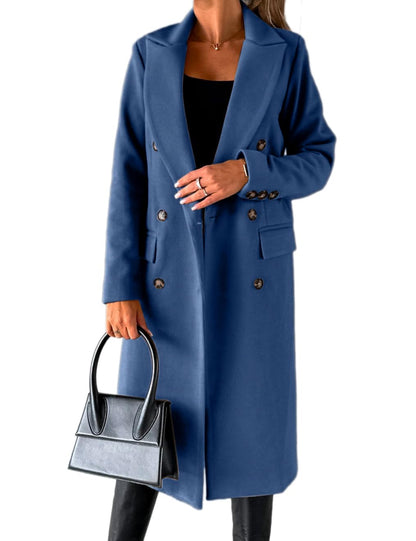 IDEALSANXUN Womens Long Wool Coat Double Breasted Trench Coat Fall Winter Clothes