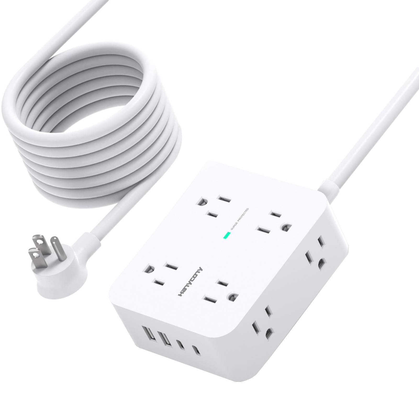 Surge Protector Power Strip, HANYCONY Extension Cord with Multiple Outlets, 5 Ft Ultra Thin Flat Plug 8 Outlets 4 USB Ports(2USB C), 1080J Outlet Extender for Home Office College Dorm Room Essentials