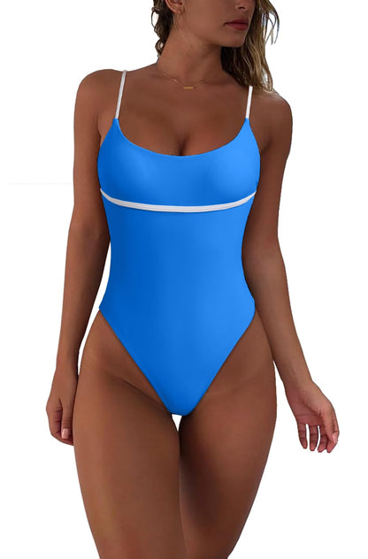 geluboao Women Sexy Color Block Open Back Bathing Suit One Piece Cheeky High Cut Thong Swimsuits