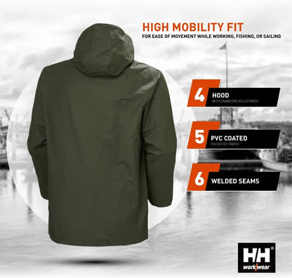 Helly-Hansen Workwear Mandal Adjustable Waterproof Jackets for Men - Heavy Duty Comfortable PVC-Coated Protective Rain Coat