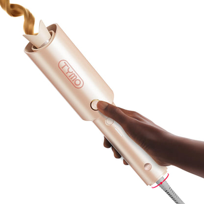 TYMO Automatic Rotating Curling Iron - TYMO CURLPRO Beach Waves Curling Wand, Portable Hair Curler, 500 Million Ionic, Dual Voltage & Lightweight for Travel, Ceramic Coating, 1 1/4 Inch, Metallic Gray