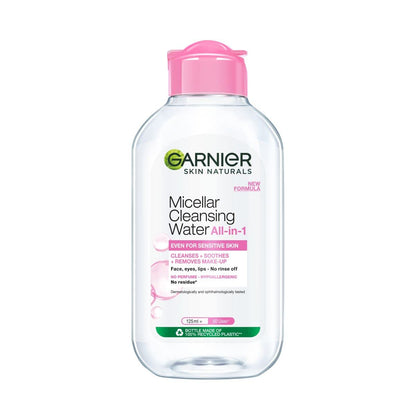 Garnier Micellar Cleansing Water, All-in-1 Makeup Remover and Facial Cleanser, For All Skin Types, 3.4 Fl Oz (100mL), 1 Count (Packaging May Vary)