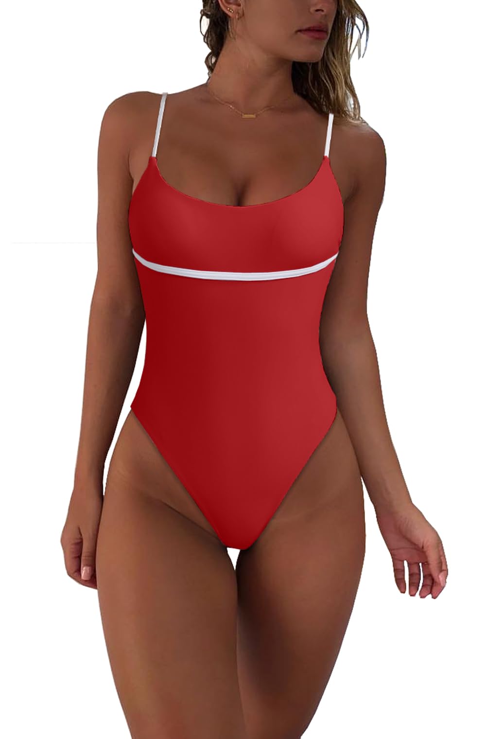 geluboao Women Sexy Color Block Open Back Bathing Suit One Piece Cheeky High Cut Thong Swimsuits