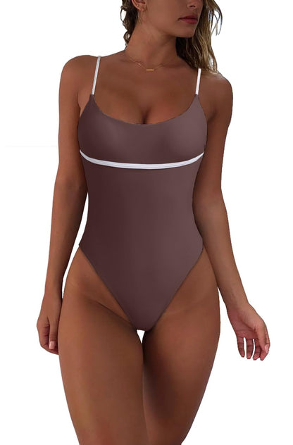 geluboao Women Sexy Color Block Open Back Bathing Suit One Piece Cheeky High Cut Thong Swimsuits