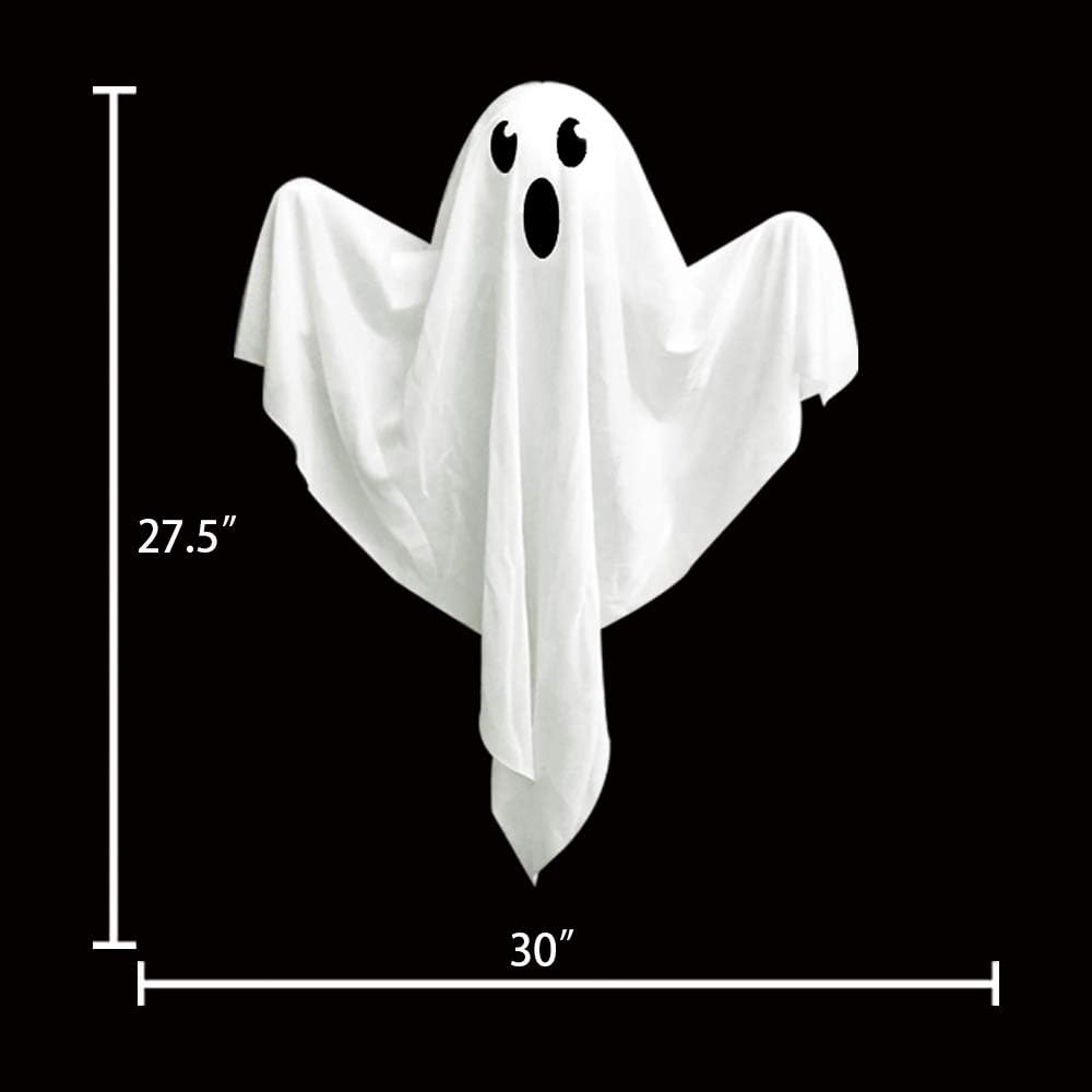 4 Pack Halloween Hanging Ghost Decorations, 27.5" Light Up Spooky Floating Ghosts with Blue LED, Outdoor & Indoor Haunted House, Porch, Yard, Party Decor, Patio Lawn Garden