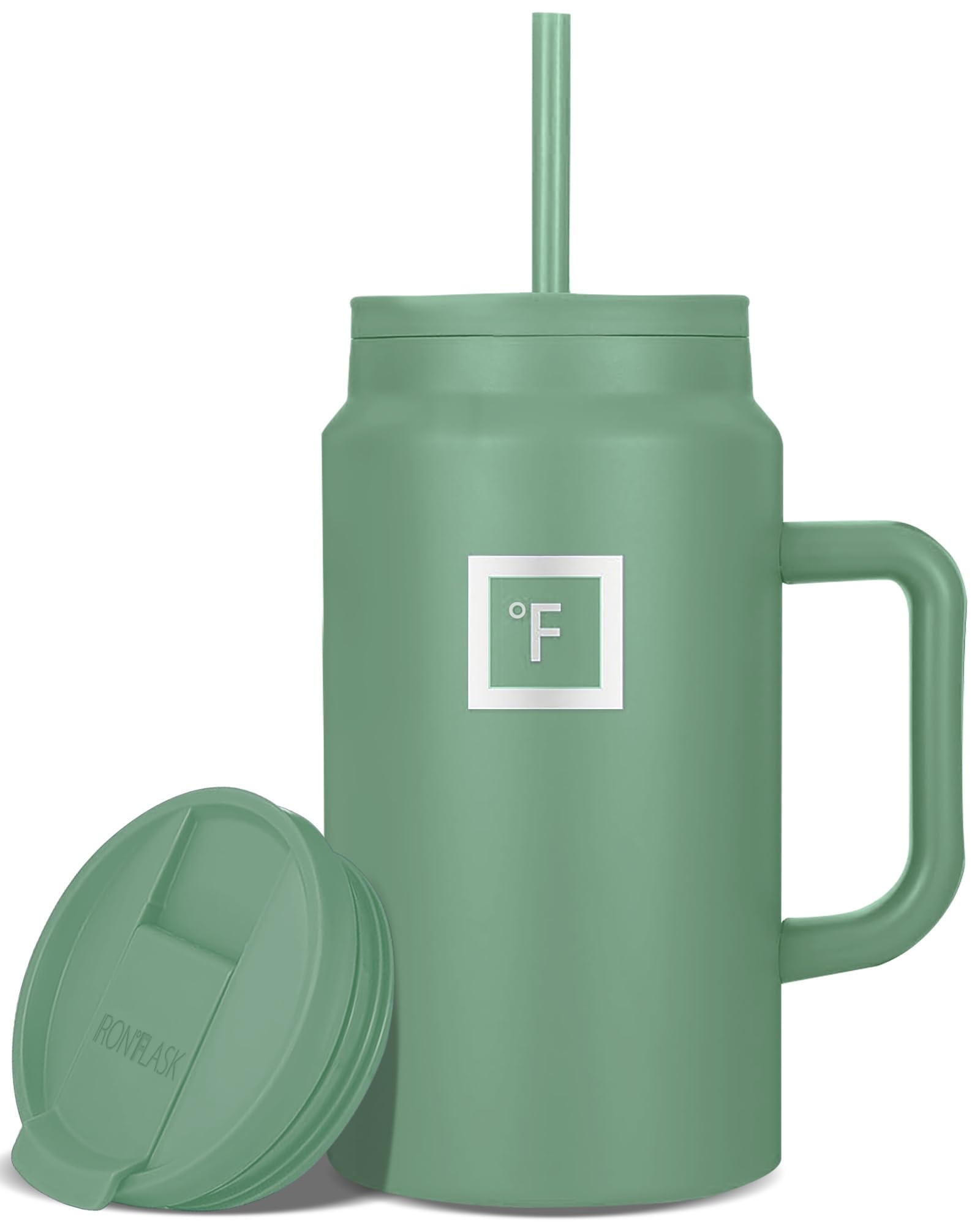 IRON °FLASK Co-Pilot Insulated Mug w/Straw & Flip Cap Lids - Cup Holder Bottle for Hot, Cold Drink - Leak-Proof - Water, Coffee Portable Travel Mug - Aurora, 40 Oz