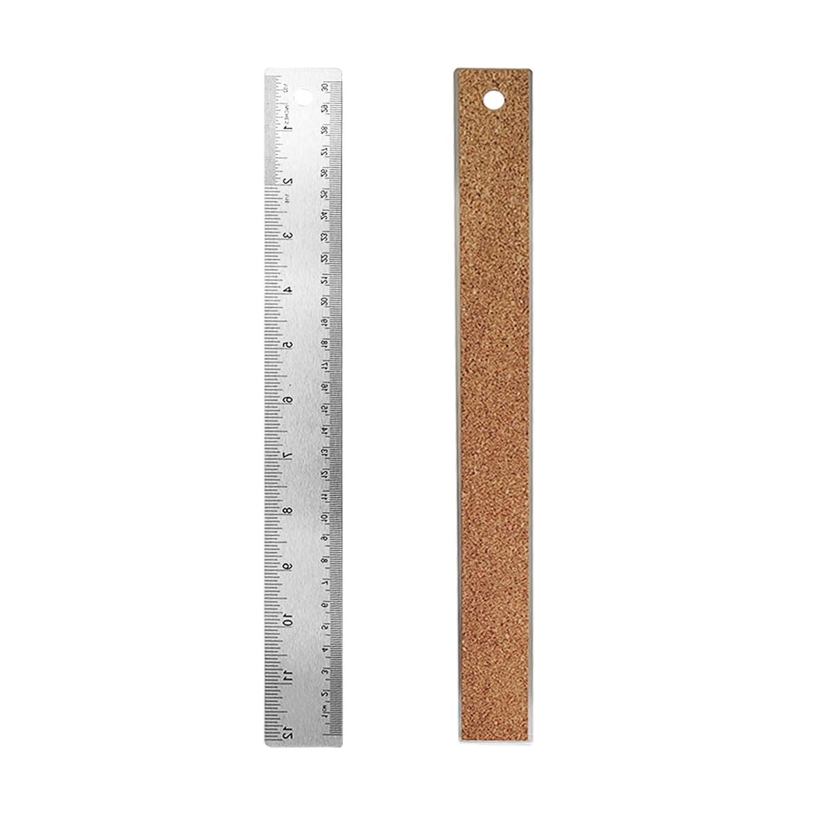 6-Inch and 12-Inch Stainless Steel Metal Ruler with Non-Slip Cork Backing - 2 Pack