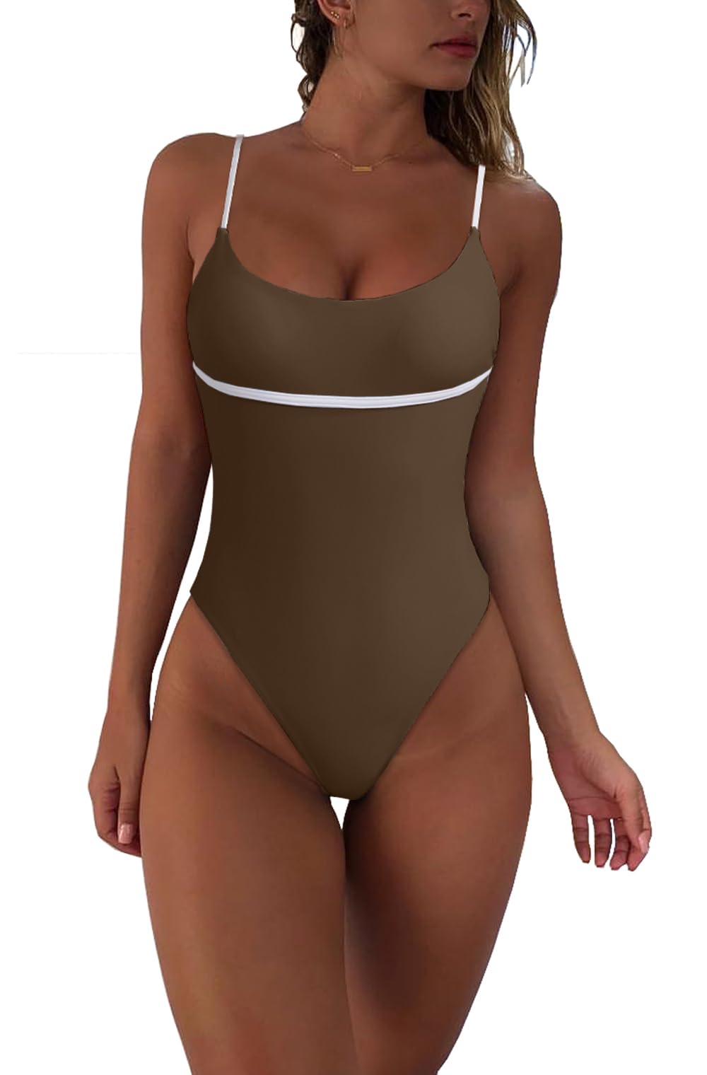 geluboao Women Sexy Color Block Open Back Bathing Suit One Piece Cheeky High Cut Thong Swimsuits