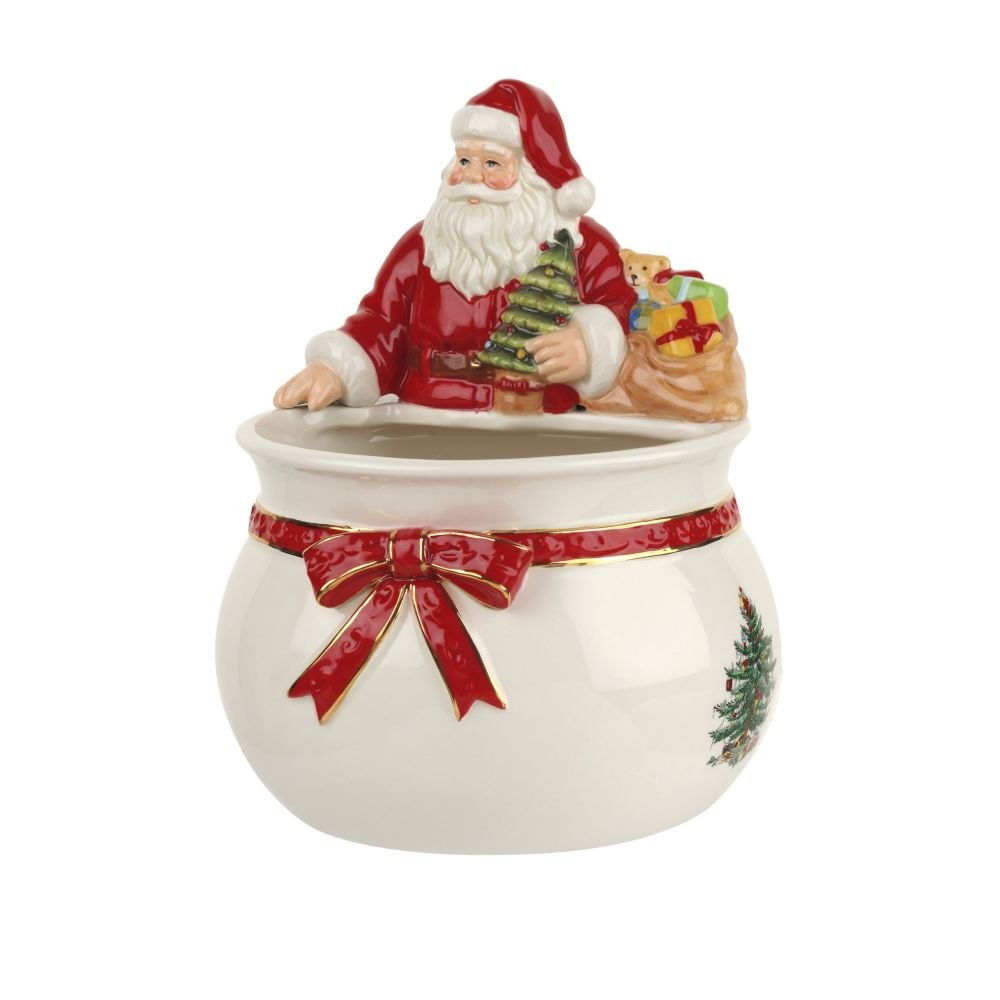 Spode Christmas Tree Ribbons Canape Platter - 6.5-Inch Holiday Serving Plate for Desserts, Appetizers, and Treats - Festive Earthenware Christmas Dinnerware with Gold Accents - Dishwasher Safe