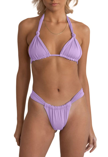 Women Two Piece Swimsuits Halter Triangle String Bikini Sets Sexy Ruched Brazilian Cheeky Thong Bathing Suit