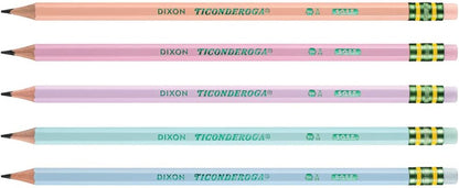 Ticonderoga Wood-Cased Pencils, Pre-Sharpened, 2 HB Soft, Pastel Colors, 18 Count