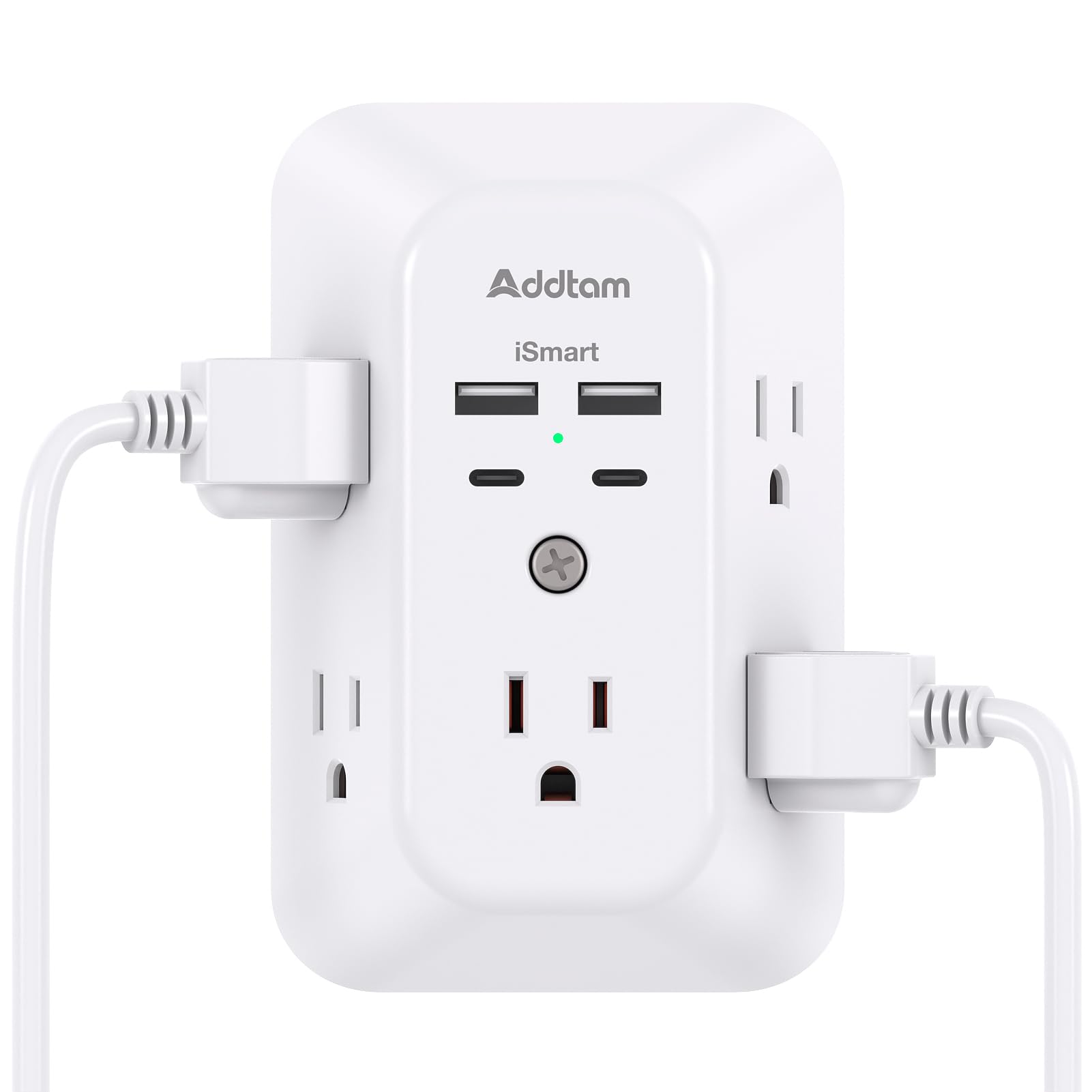 Addtam USB Wall Charger Surge Protector 5 Outlet Extender with 4 USB Charging Ports (1 USB C Outlet) 3 Sided 1800J Power Strip Multi Plug Outlets Wall Adapter Spaced for Home Travel Office ETL Listed