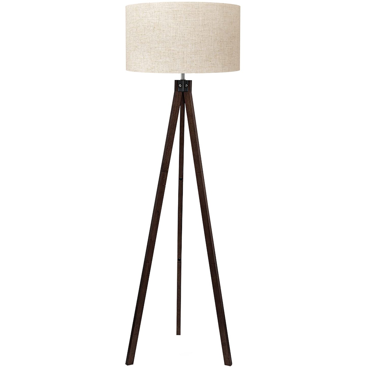 LEPOWER Wood Tripod Floor Lamp, Mid Century Standing Lamp, Modern Design Studying Light for Living Room, Bedroom, Study Room and Office, Flaxen Linen Shade with E26 Base Brown