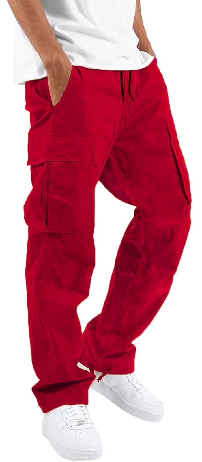 HUNGSON Mens Cargo Pants Drawstring Casual Hiking Pants Joggers Athletic Trousers Cotton Loose Straight Sweatpants for Men
