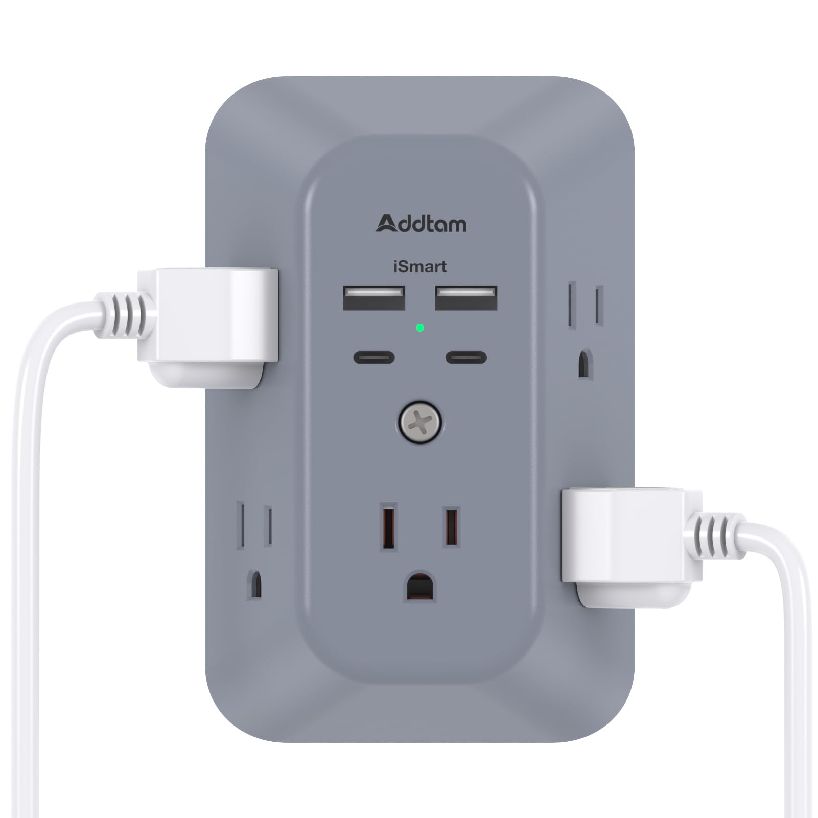 Addtam USB Wall Charger Surge Protector 5 Outlet Extender with 4 USB Charging Ports (1 USB C Outlet) 3 Sided 1800J Power Strip Multi Plug Outlets Wall Adapter Spaced for Home Travel Office ETL Listed