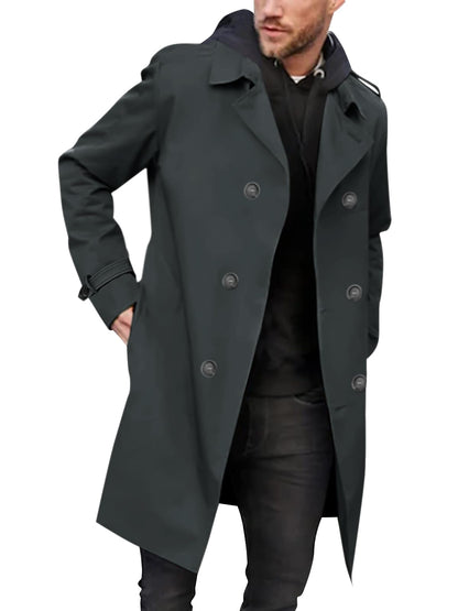 Gafeng Mens Double Breasted Trench Coat Notched Lapel Casual Slim Fit Long Windbreaker Overcoat