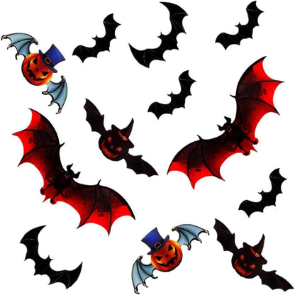 93PCS Halloween Bats Decoration, 7 Different Sizes 3D Bats Wall Decor Reusable PVC Black and Red Scary Bat Sticker for Halloween Party Supplies Creepy Home Bathroom Decor