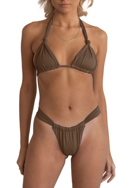 Women Two Piece Swimsuits Halter Triangle String Bikini Sets Sexy Ruched Brazilian Cheeky Thong Bathing Suit